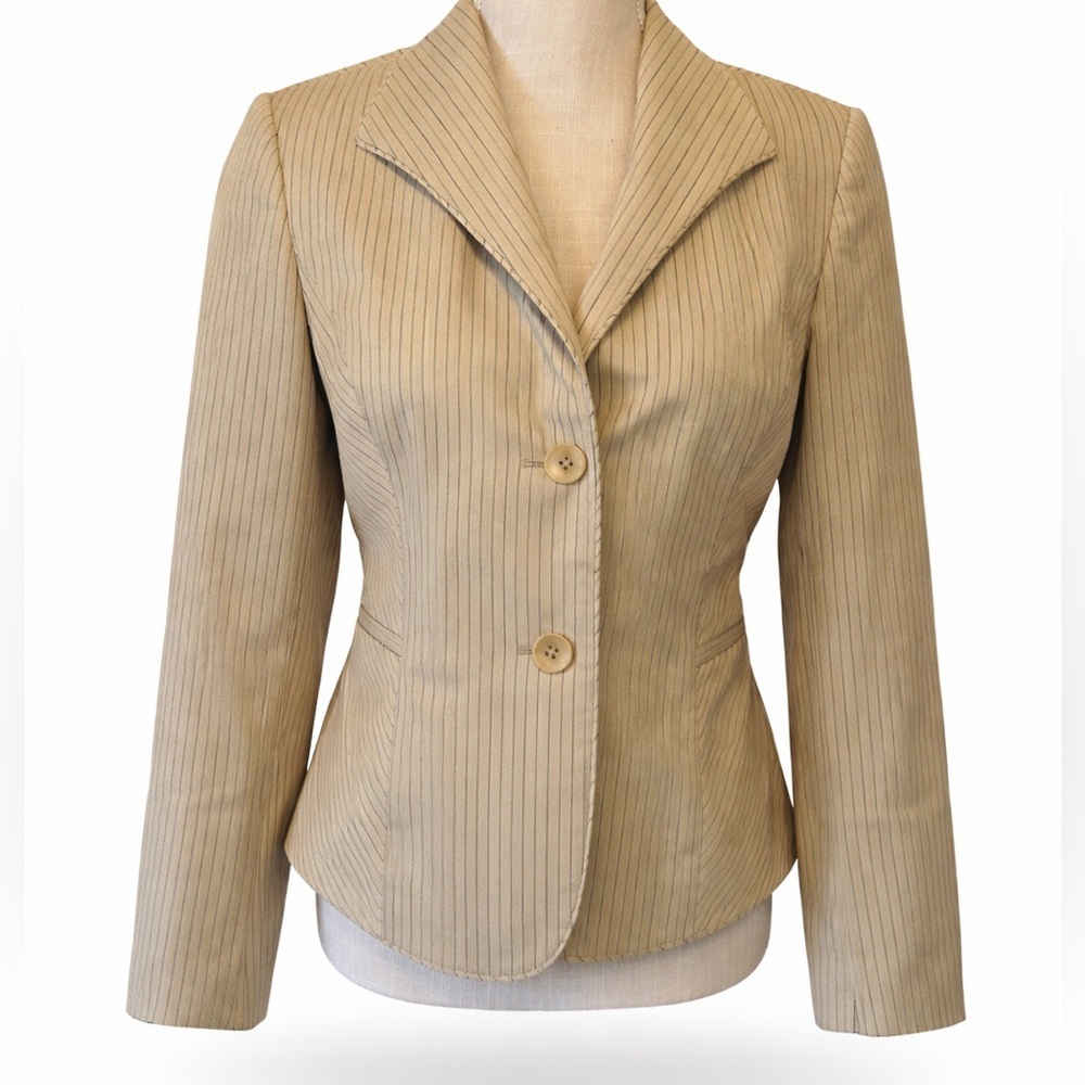 Caslon Tan Pinstripe Blazer Jacket Size 2 Tailored Career Neutral Work Jacket - Picture 12 of 12